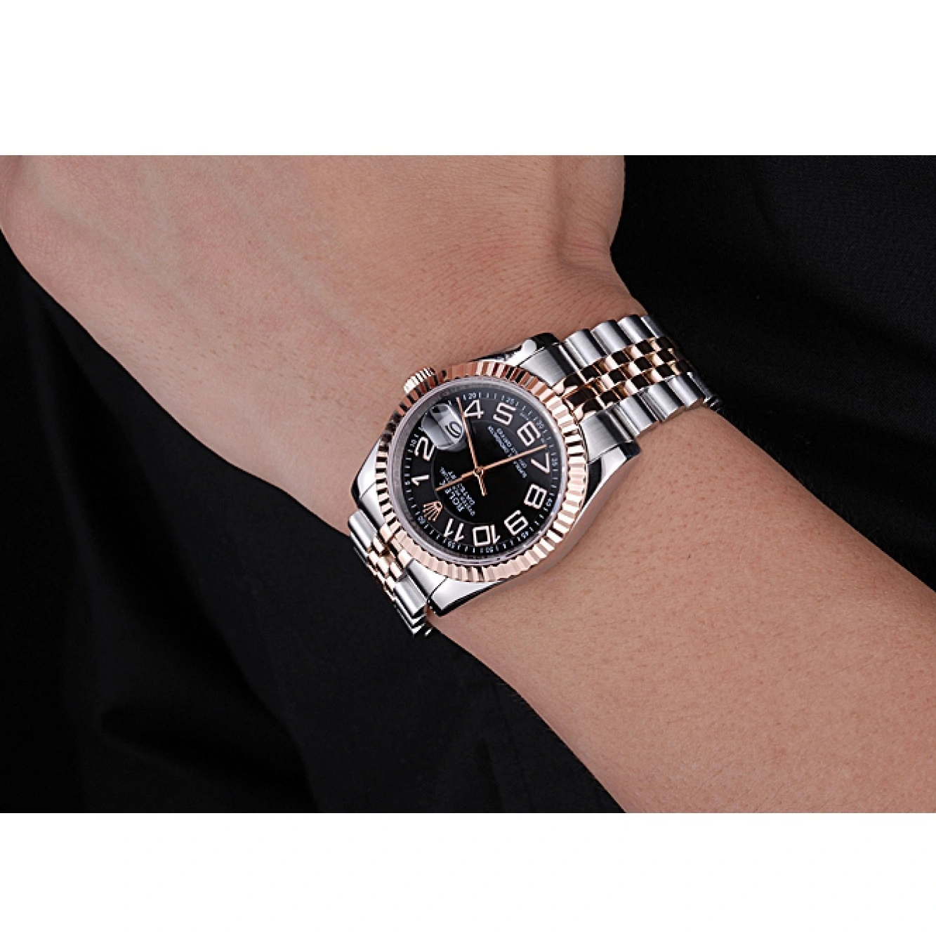 AAA replica watch Rolex Dial 622545 Black Gold and Bracelet Steel DateJust Stainless 1025